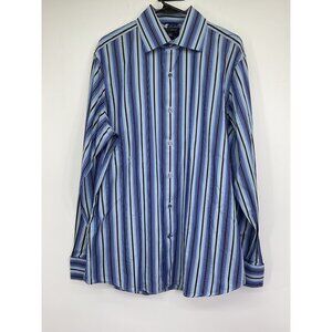 Banana Republic Mens Striped Button-Up Shirt Blue & Black L